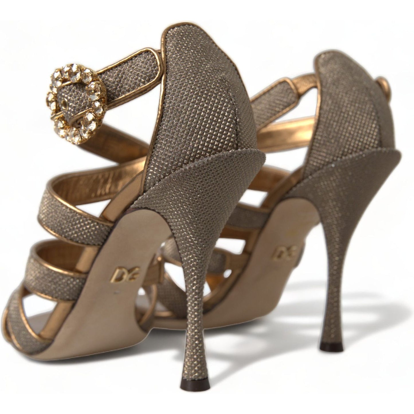 Dolce & Gabbana Bronze Crystal Strap Heels Sandals Shoes LA10318-40