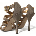 Dolce & Gabbana Bronze Crystal Strap Heels Sandals Shoes LA10318-40