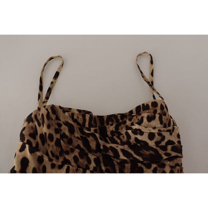 Dolce & Gabbana Brown Leopard Print Ruched Midi Dress