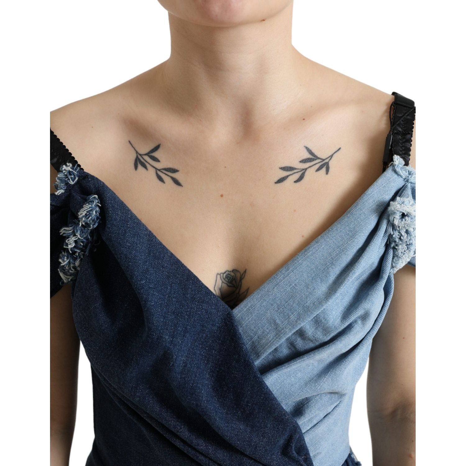 优雅双色蓝色紧身连衣裙