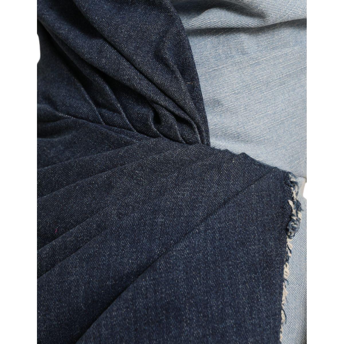 优雅双色蓝色紧身连衣裙