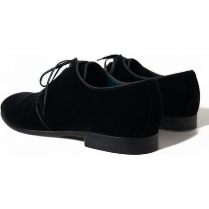 Dolce & Gabbana Black Velvet Lace Up Formal Derby Dress Shoes