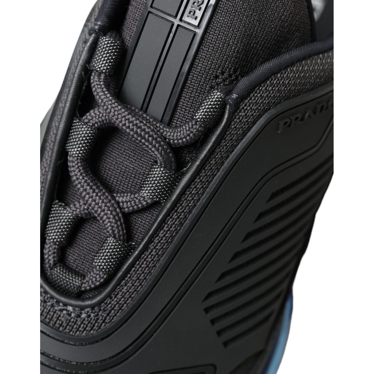 Prada Black Blue Rubber Knit Slip On Low Top Sneakers Shoes