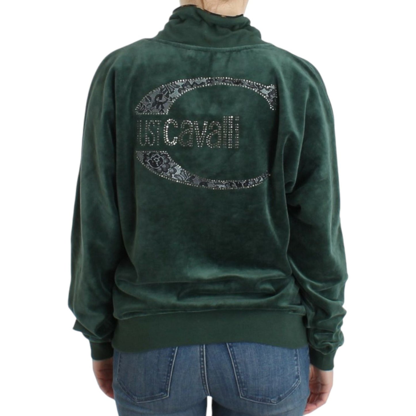 Cavalli Elegant Green Mock Sweater with Rhinestone Detail Cavalli