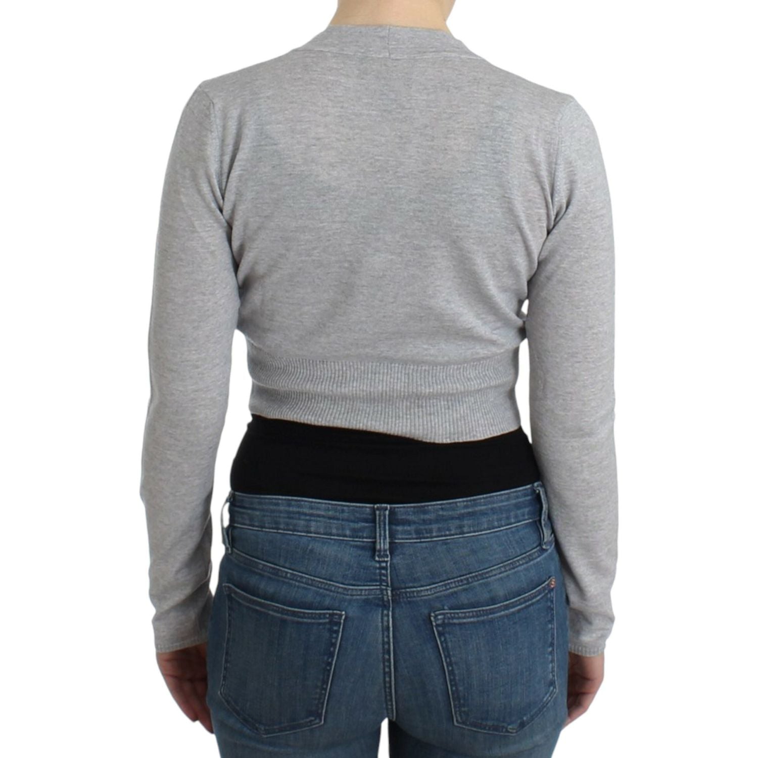 时尚灰色短款纯羊毛开衫