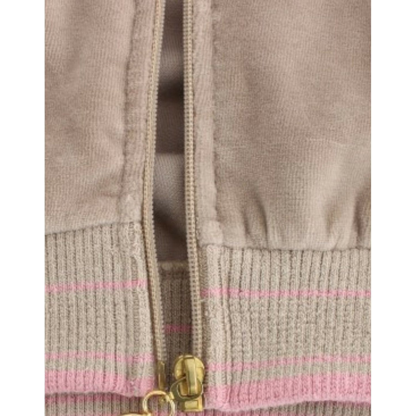 Cavalli Beige Zip Cardigan with Gold Tone Accents Cavalli