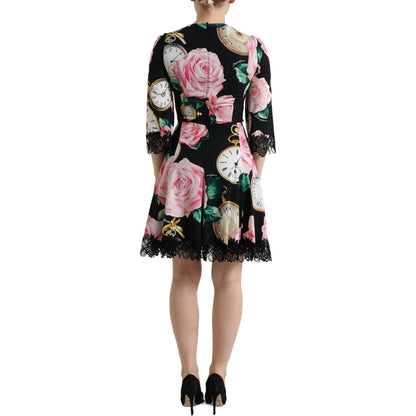 Dolce & Gabbana Black Floral Embellished Lace A-line Dress