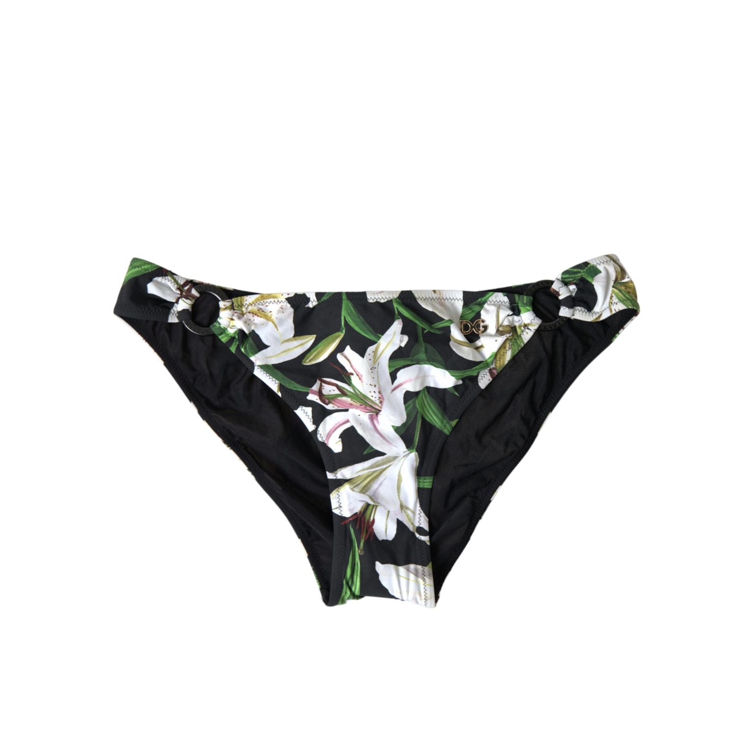 Dolce & Gabbana Black Lily Print Swimwear Bottom Beachwear Bikini