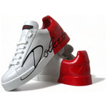 Dolce & Gabbana White Red Lace Up Womens Low Top Sneakers Shoes