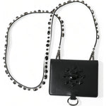 Dolce & Gabbana Black Leather Crystal Embellished Card Holder Wallet