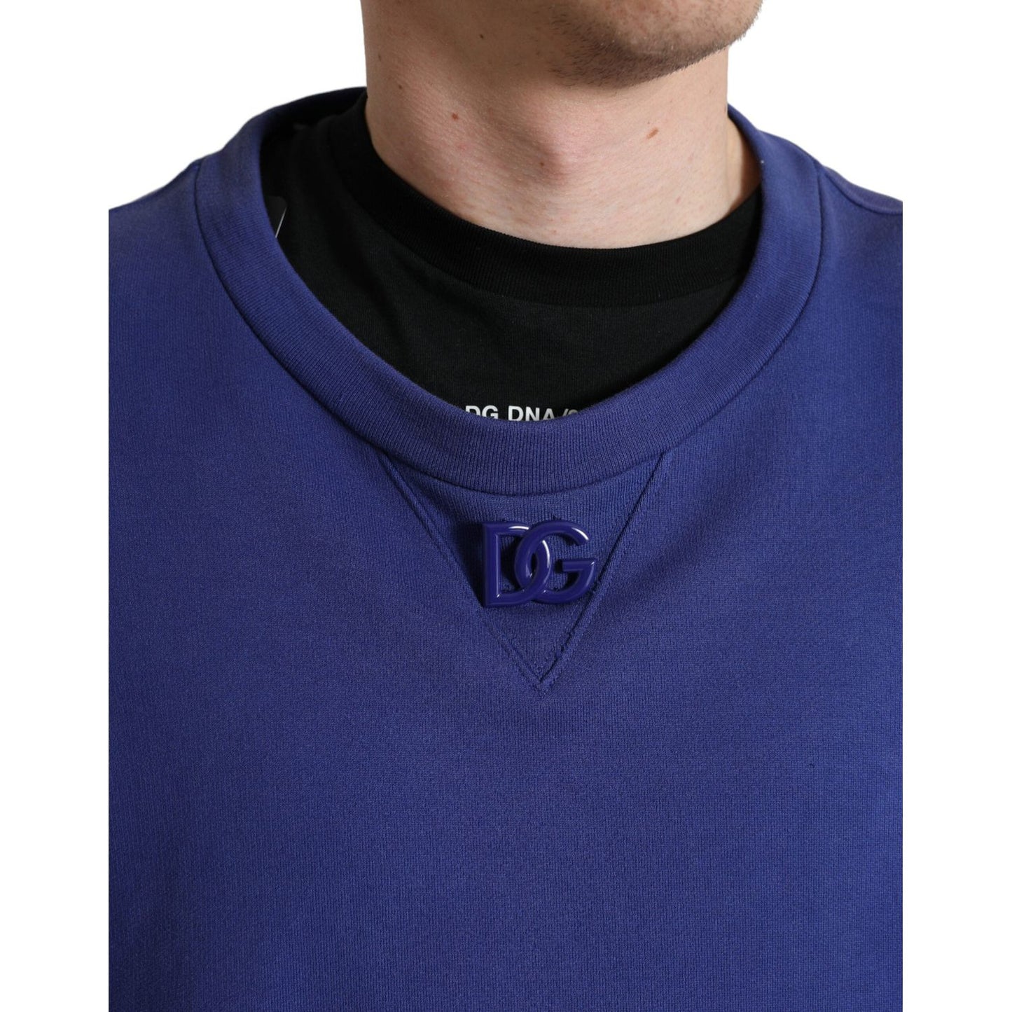 Dolce & Gabbana Royal Blue Cotton Crewneck Pullover Sweater