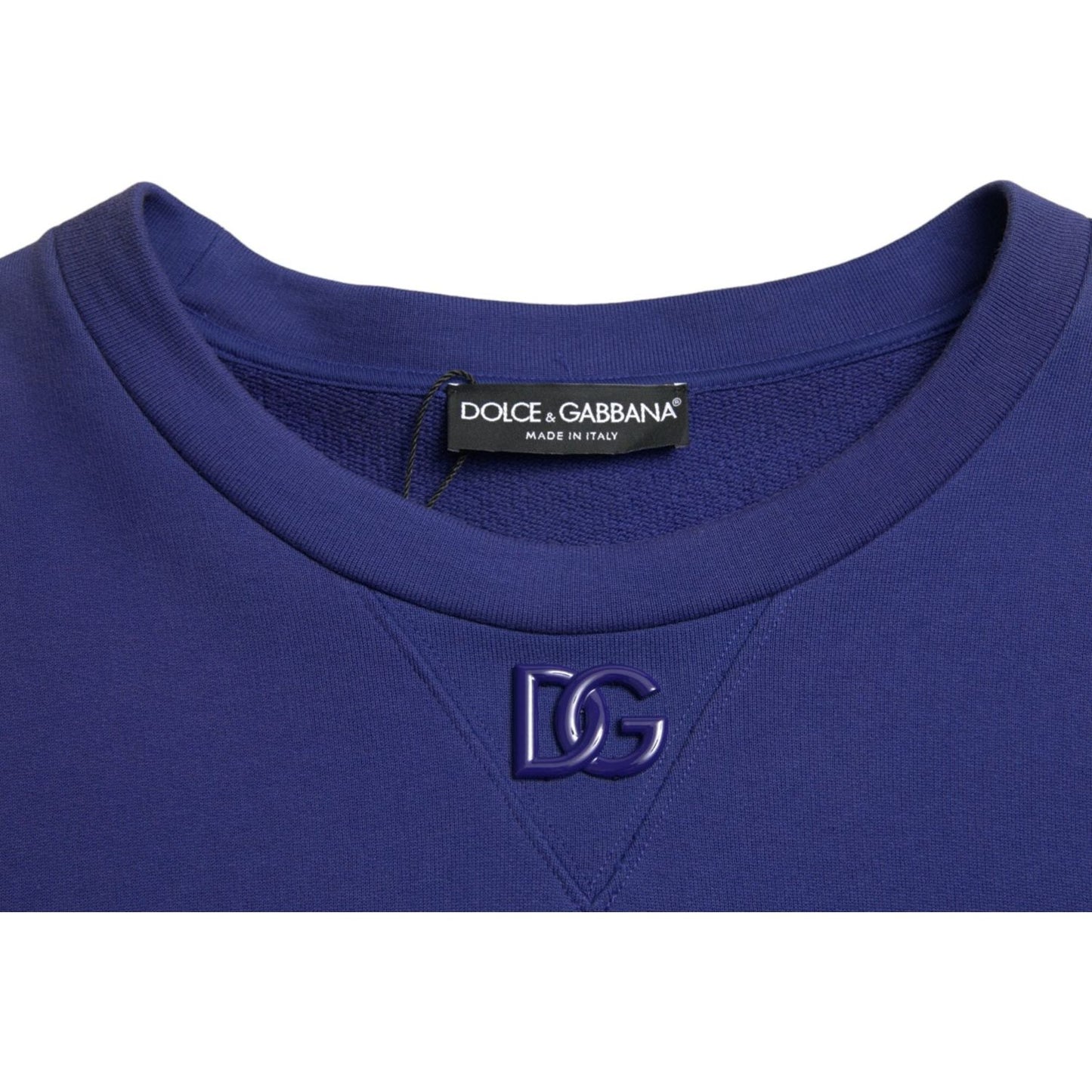 Dolce & Gabbana Royal Blue Cotton Crewneck Pullover Sweater