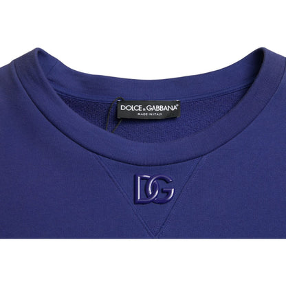 Dolce & Gabbana Royal Blue Cotton Crewneck Pullover Sweater