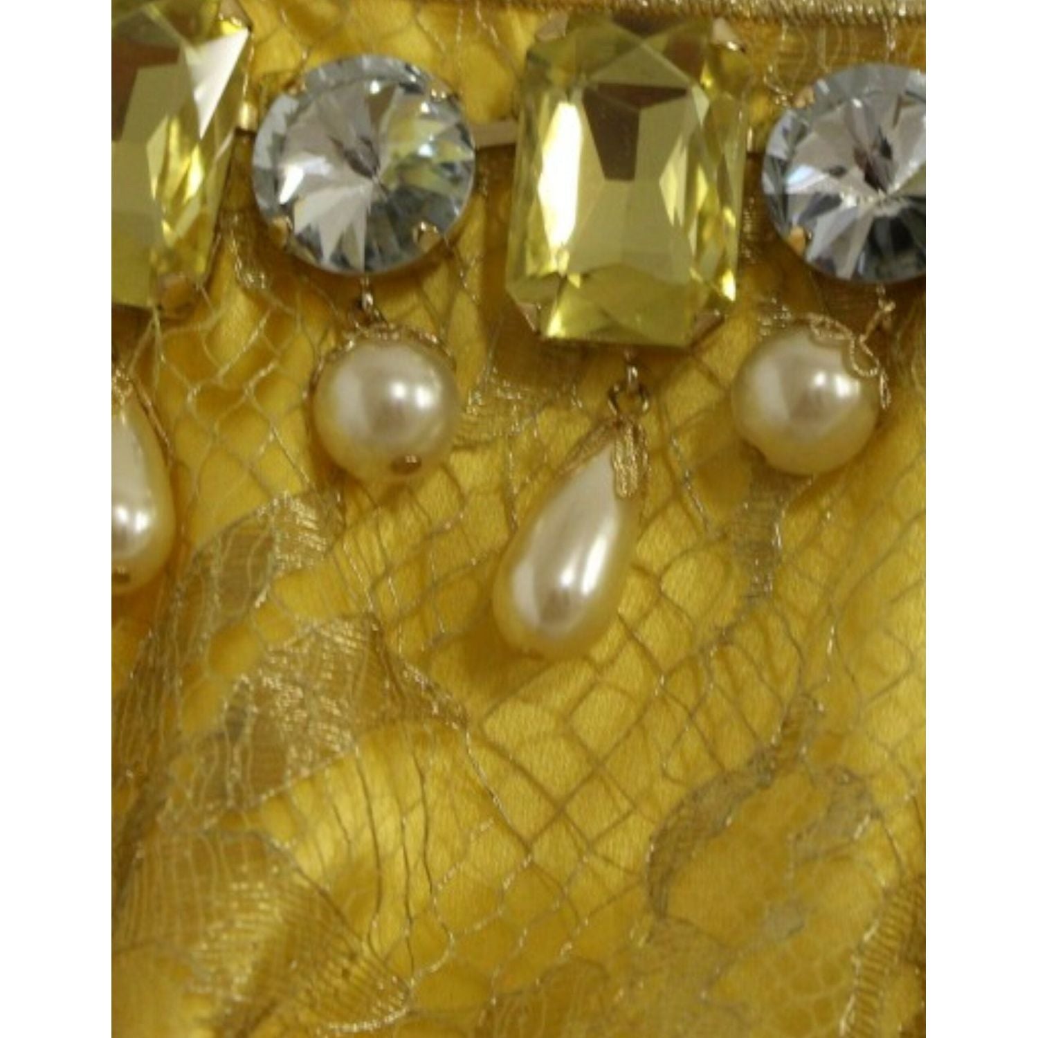 黄色蕾丝水晶缀饰迷你连衣裙