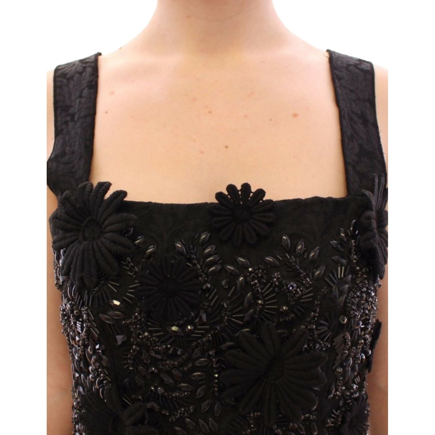 Dolce & Gabbana Black floral crystal embedded dress