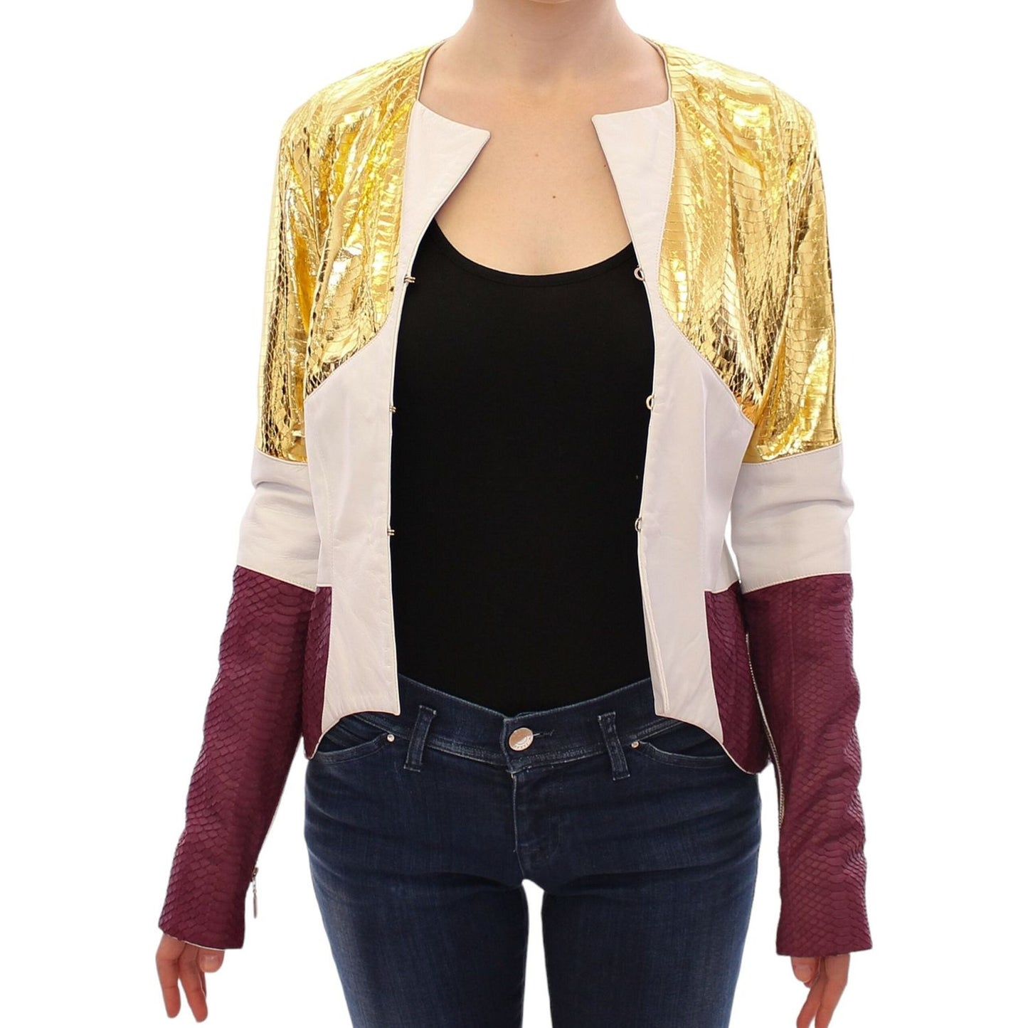 Vladimiro Gioia White Gold Purple Leather Jacket Coats & Jackets