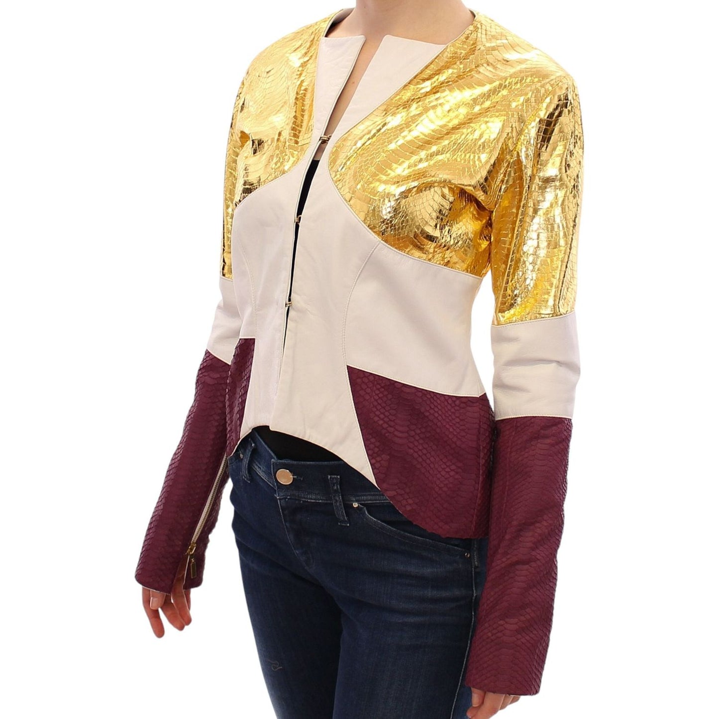Vladimiro Gioia White Gold Purple Leather Jacket Coats & Jackets