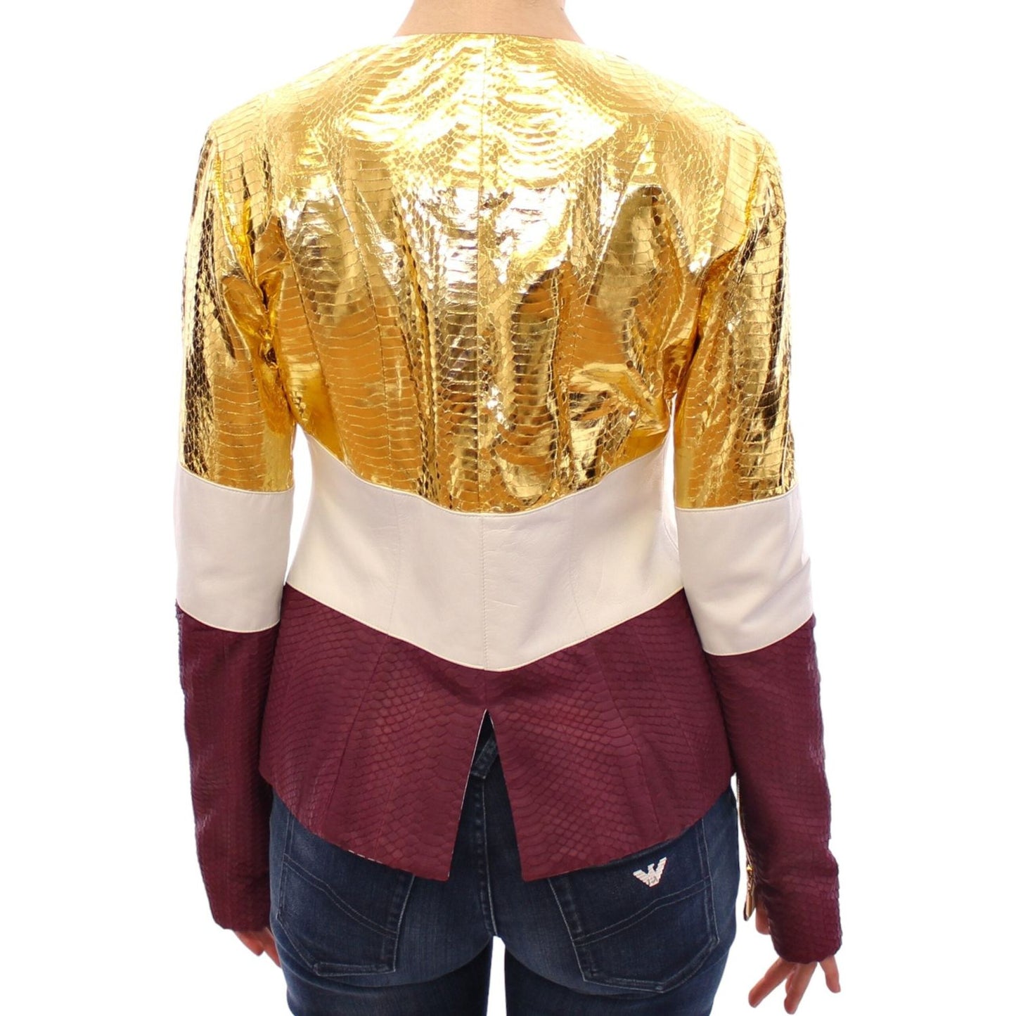 Vladimiro Gioia White Gold Purple Leather Jacket Coats & Jackets