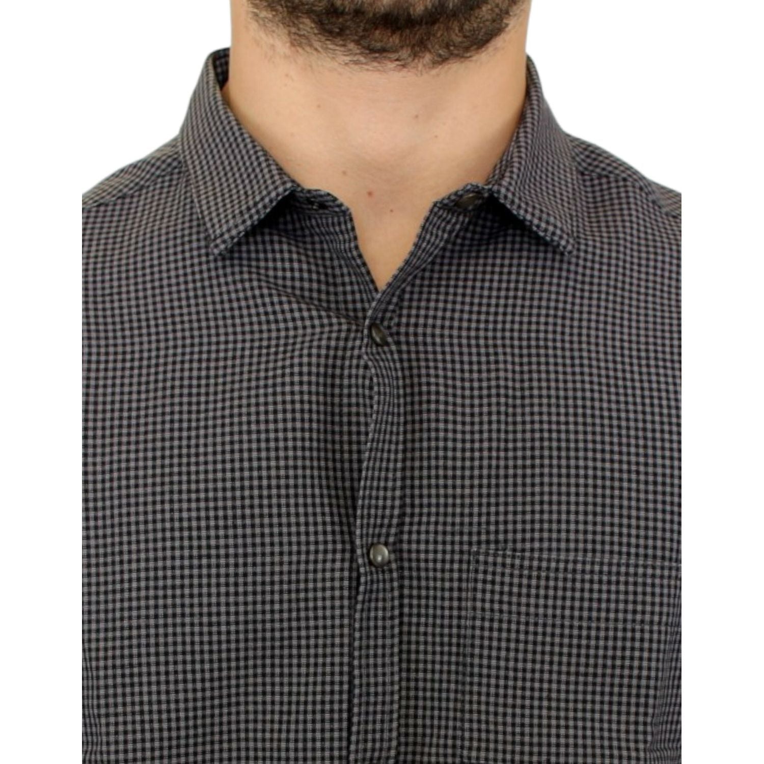 时尚灰色格纹休闲亚麻混纺衬衫