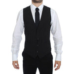 Dolce & Gabbana Black Striped Stretch Dress Vest Gilet