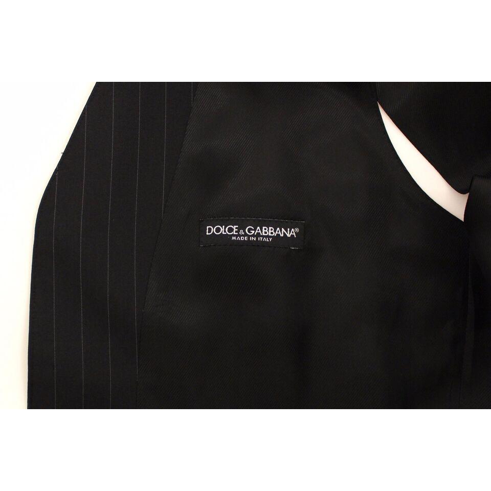 别致的黑色条纹羊毛真丝连衣裙背心