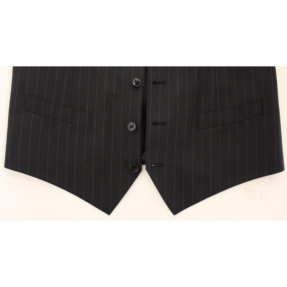 别致的黑色条纹羊毛真丝连衣裙背心