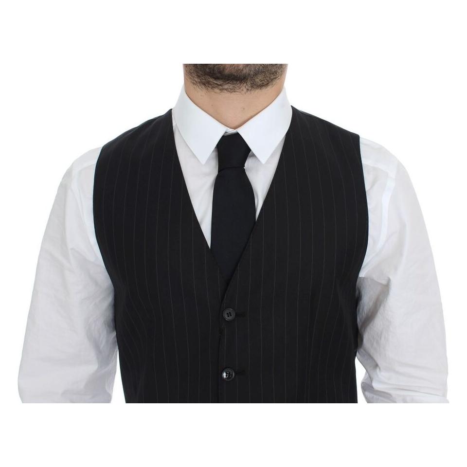 Dolce & Gabbana Black Striped Wool Silk Dress Vest Gilet