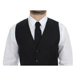 Dolce & Gabbana Black Striped Wool Silk Dress Vest Gilet