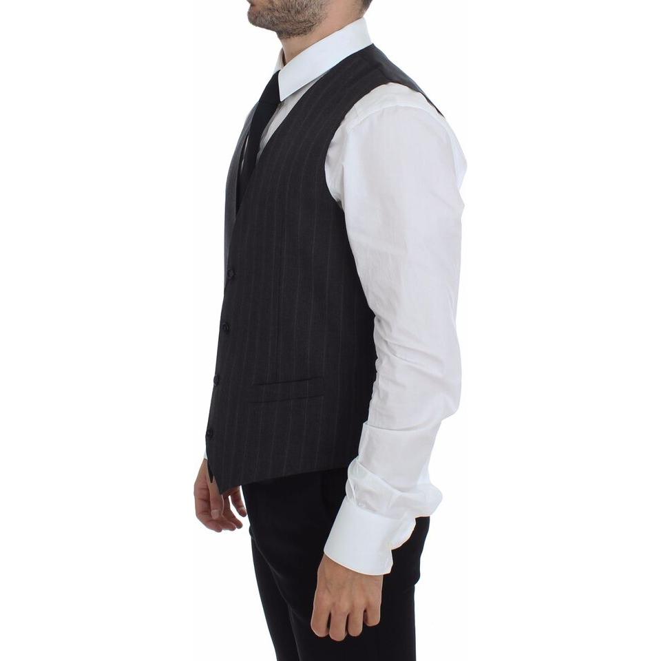 Dolce & Gabbana Gray Striped Wool Logo Vest Gilet Weste