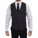 Dolce & Gabbana Gray Striped Wool Logo Vest Gilet Weste