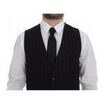 Dolce & Gabbana Black Striped Wool Logo Vest Gilet Weste