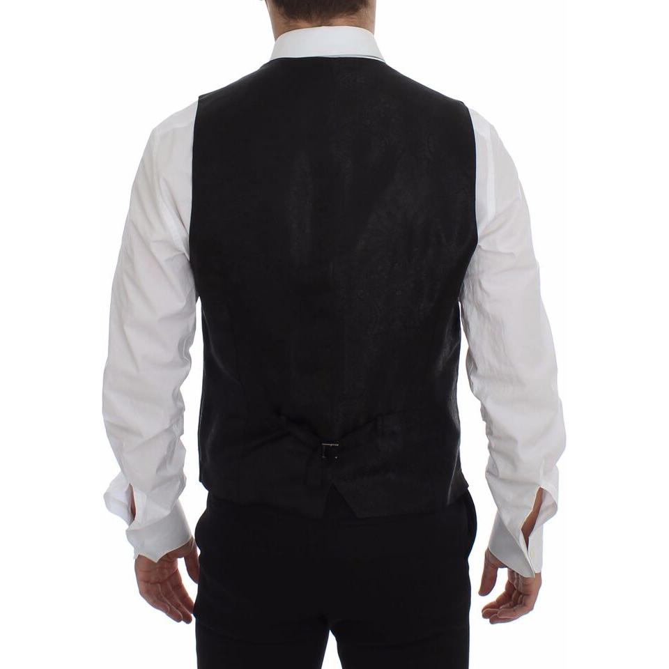 优雅黑色条纹单排扣连衣裙背心