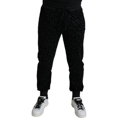 Dolce & Gabbana Black Leopard Cotton Slim Fit Jogger Pants