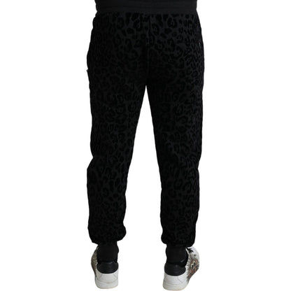 Dolce & Gabbana Black Leopard Cotton Slim Fit Jogger Pants