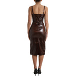 Dolce & Gabbana Brown Shiny Silk Sheath Sleeveless Bodycon Midi Dress