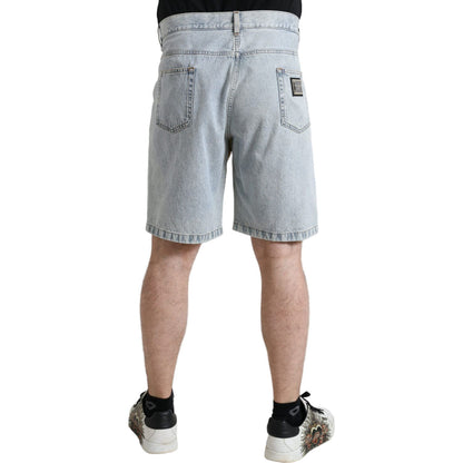 Dolce & Gabbana Multicolor Floral Print Denim Bermuda Shorts