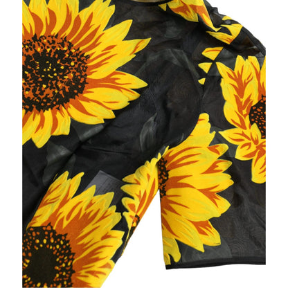 Dolce & Gabbana Black Sunflower Print Nylon A-line Midi Dress