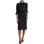 Dolce & Gabbana Black Polka Dot Ruffle Cotton Midi Dress