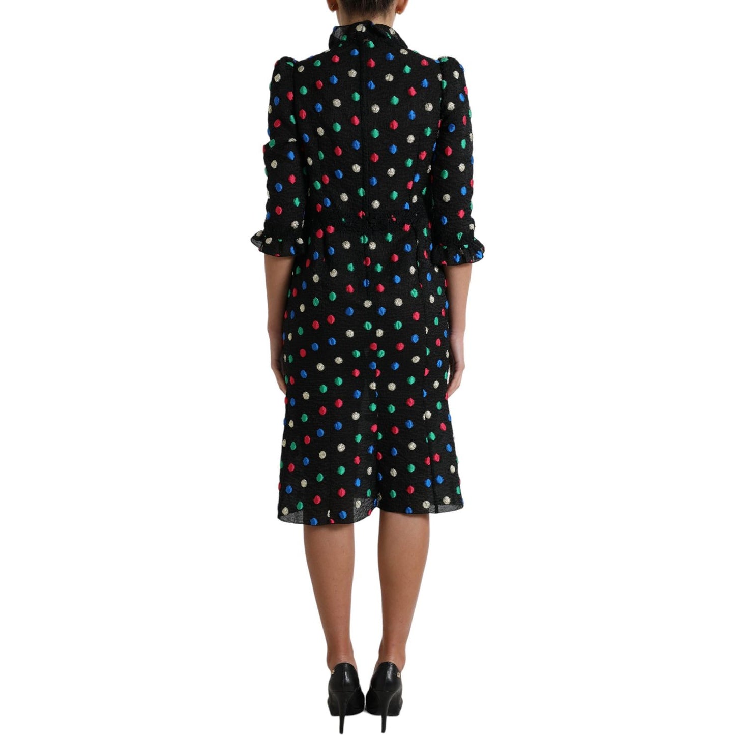 Dolce & Gabbana Black Polka Dot Ruffle Cotton Midi Dress