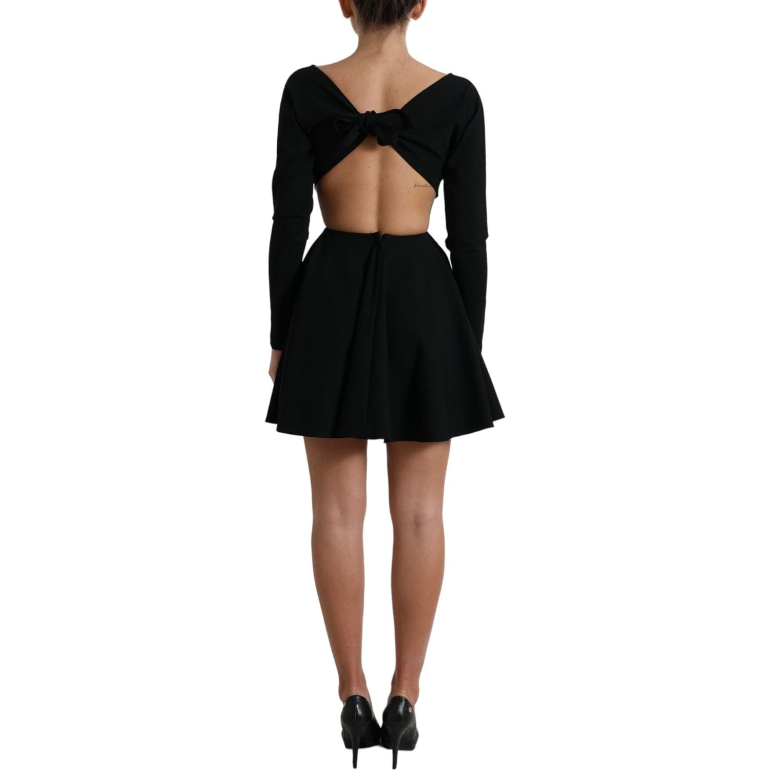 Dolce & Gabbana Black Viscose Cut Out A-line Long Sleeves Mini Dress