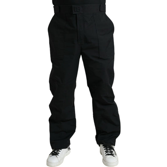 Dolce & Gabbana Black Polyester Logo Straight Pants