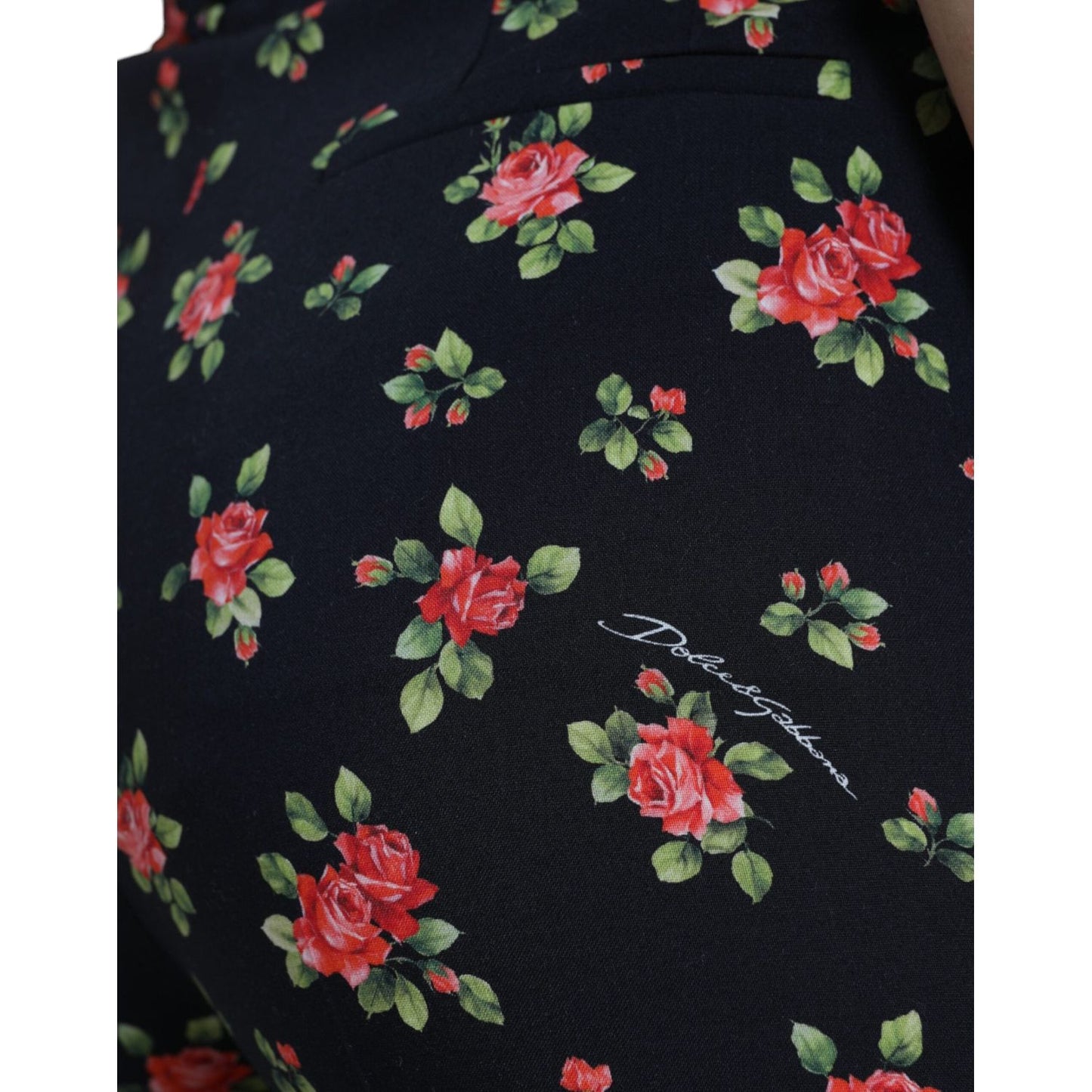 Dolce & Gabbana Black Floral Wool High Waist Tapered Pants