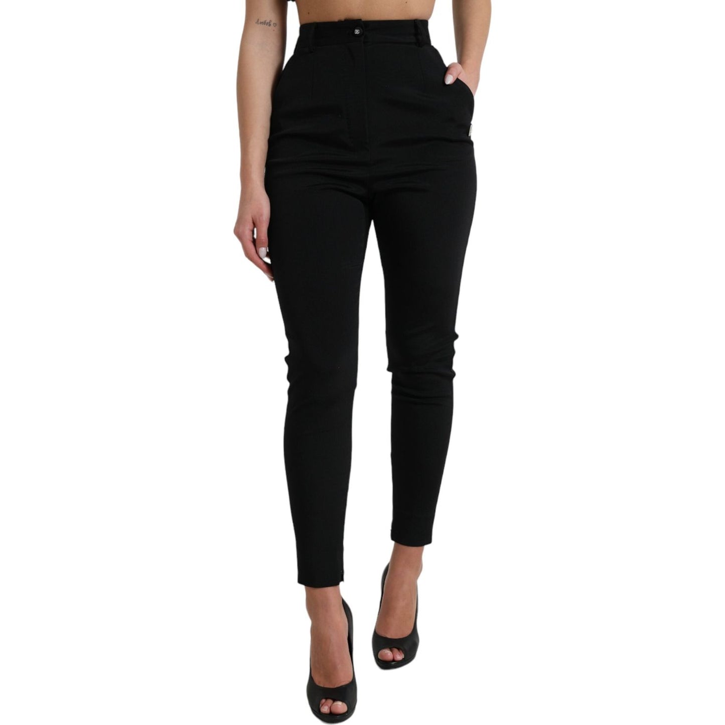 Dolce & Gabbana Black Wool Stretch High Waist Skinny Pants