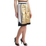 Dolce & Gabbana Gold Polyester Perforated High Waist Shorts