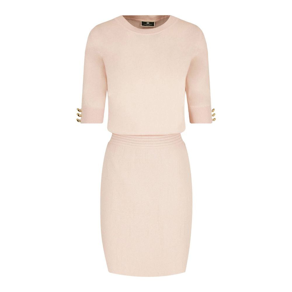 Elisabetta Franchi Elegant Pink Crew-Neck Dress with Golden Accents Elisabetta Franchi