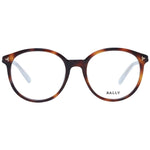 Bally Brown Women Glasses Frame, round full-rim plastic design, size 52-18-140, demo lenses, includes branded case, stylish eyewear for women.