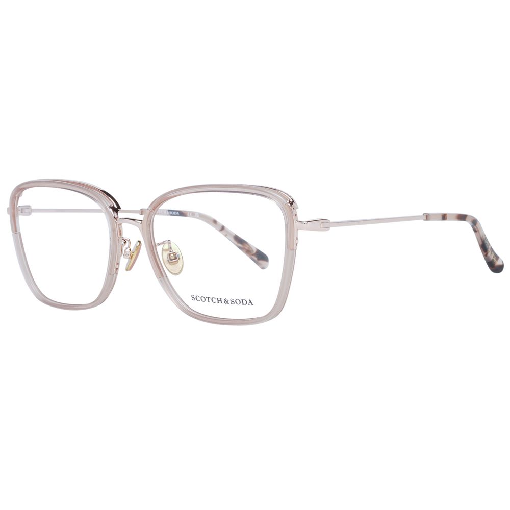 Scotch & Soda Transparent Women Glasses Frame with trapezium style, full-rim metal and plastic design, size 55-17-140.