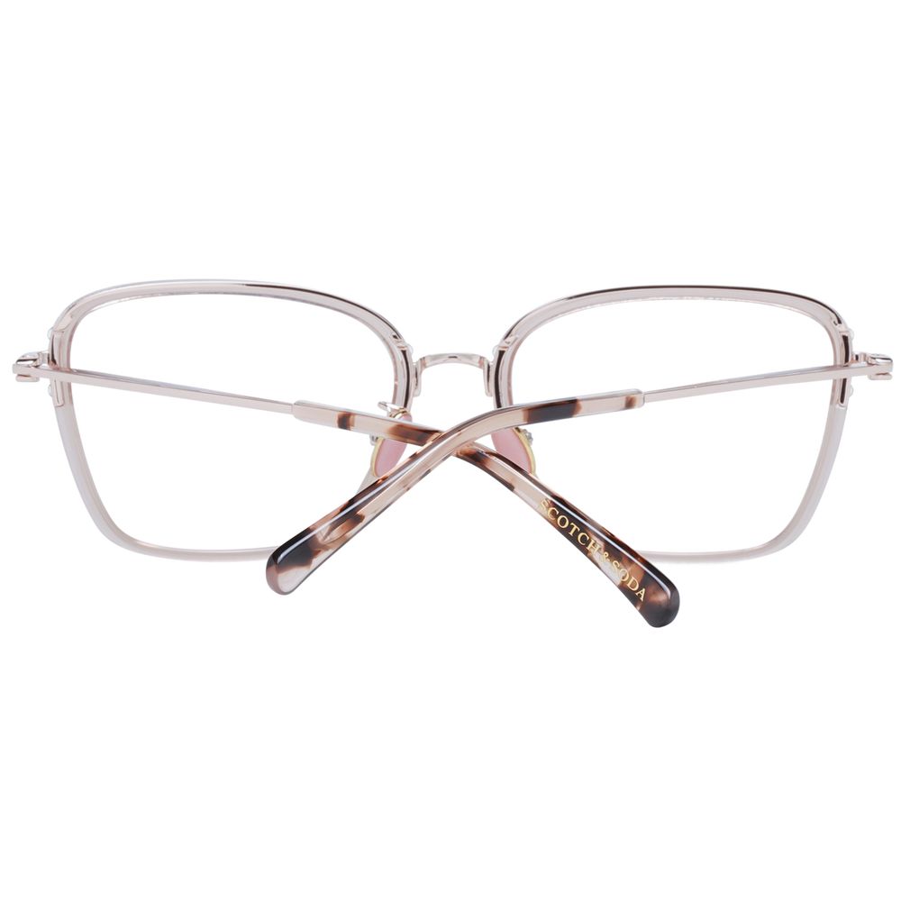 Scotch & Soda Transparent Women Glasses Frame with full-rim trapezium design, transparent metal and plastic materials.