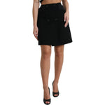 Dolce & Gabbana Black Wool Button High Waist Aline Mini Skirt
