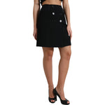 Dolce & Gabbana Black Wool Button High Waist Aline Mini Skirt